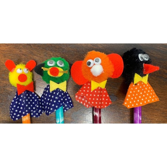 Vintage Pencils w/Toppers lot of 11 Russ Three Star Swallow Troll Animals NEW - Picture 12 of 14